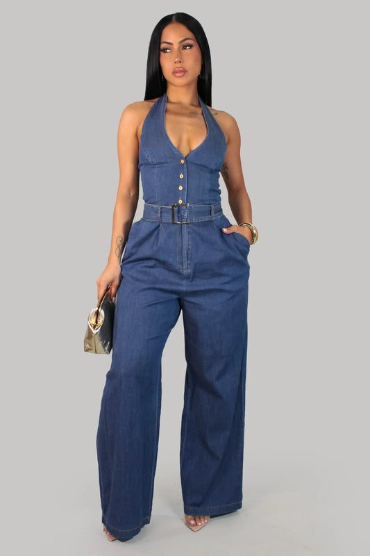 Denim Halter Jumpsuit