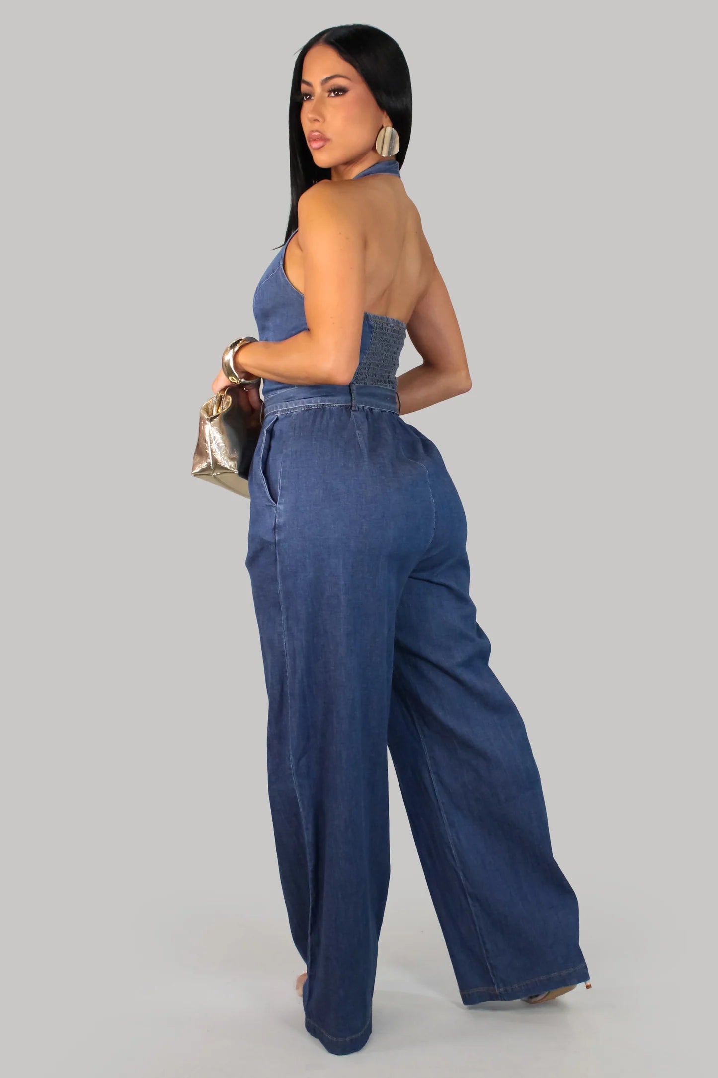 Denim Halter Jumpsuit